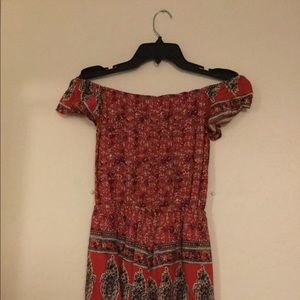 Red off-the-shoulder romper